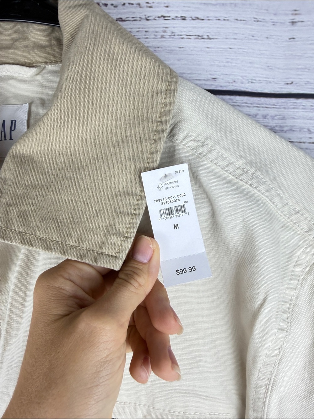 Gap Cropped Canvas Chore Jacket White Beige Contrast Collar NWT Size M - Picture 4 of 8